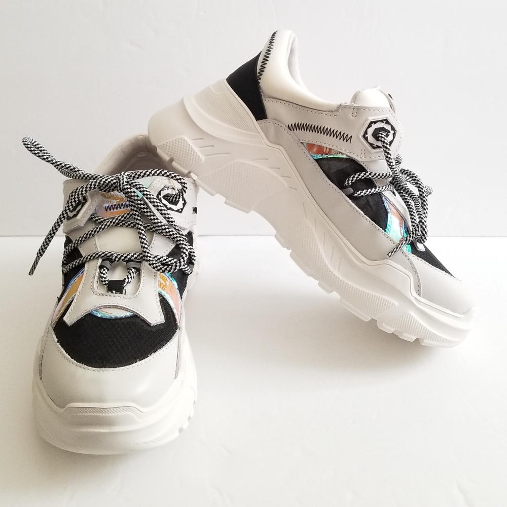 MOA Master Of Arts Lace Up White Black Mesh Leather Sneakers Size 39 US …